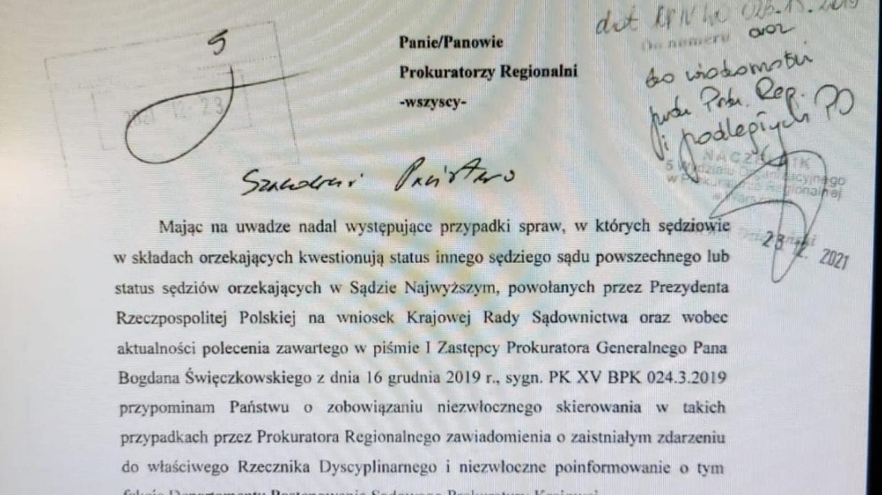 Prokuratura Krajowa pisze do prokuratorów regionalnych w sprawie