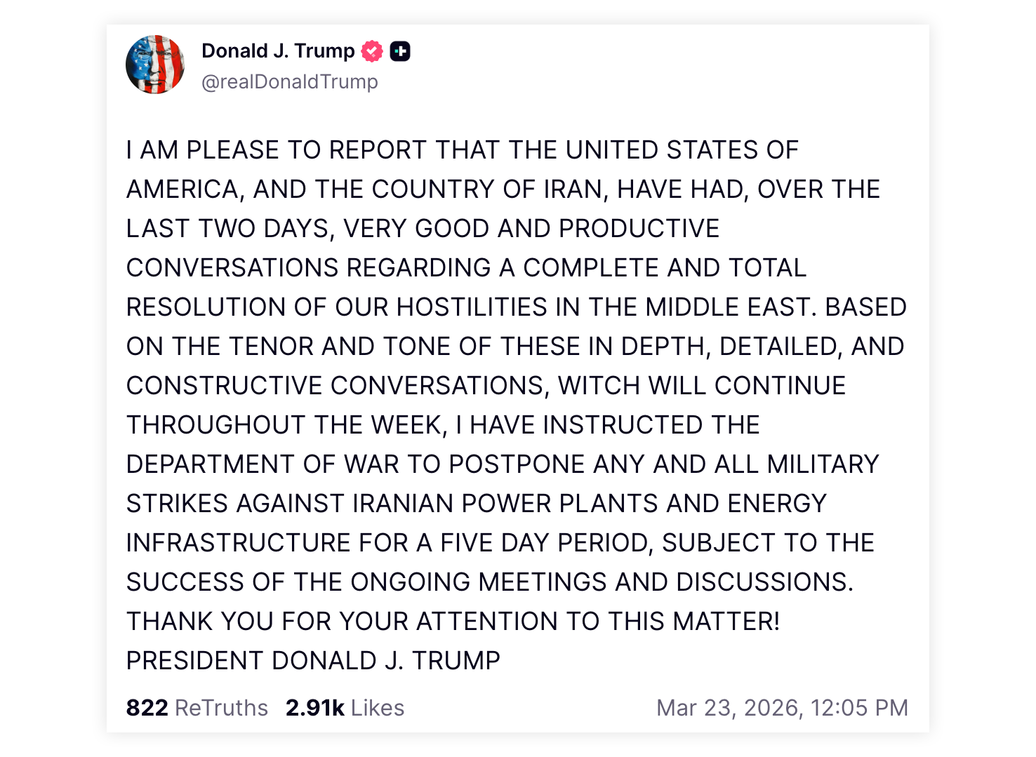 Donald Trump o rozmowach z Iranem