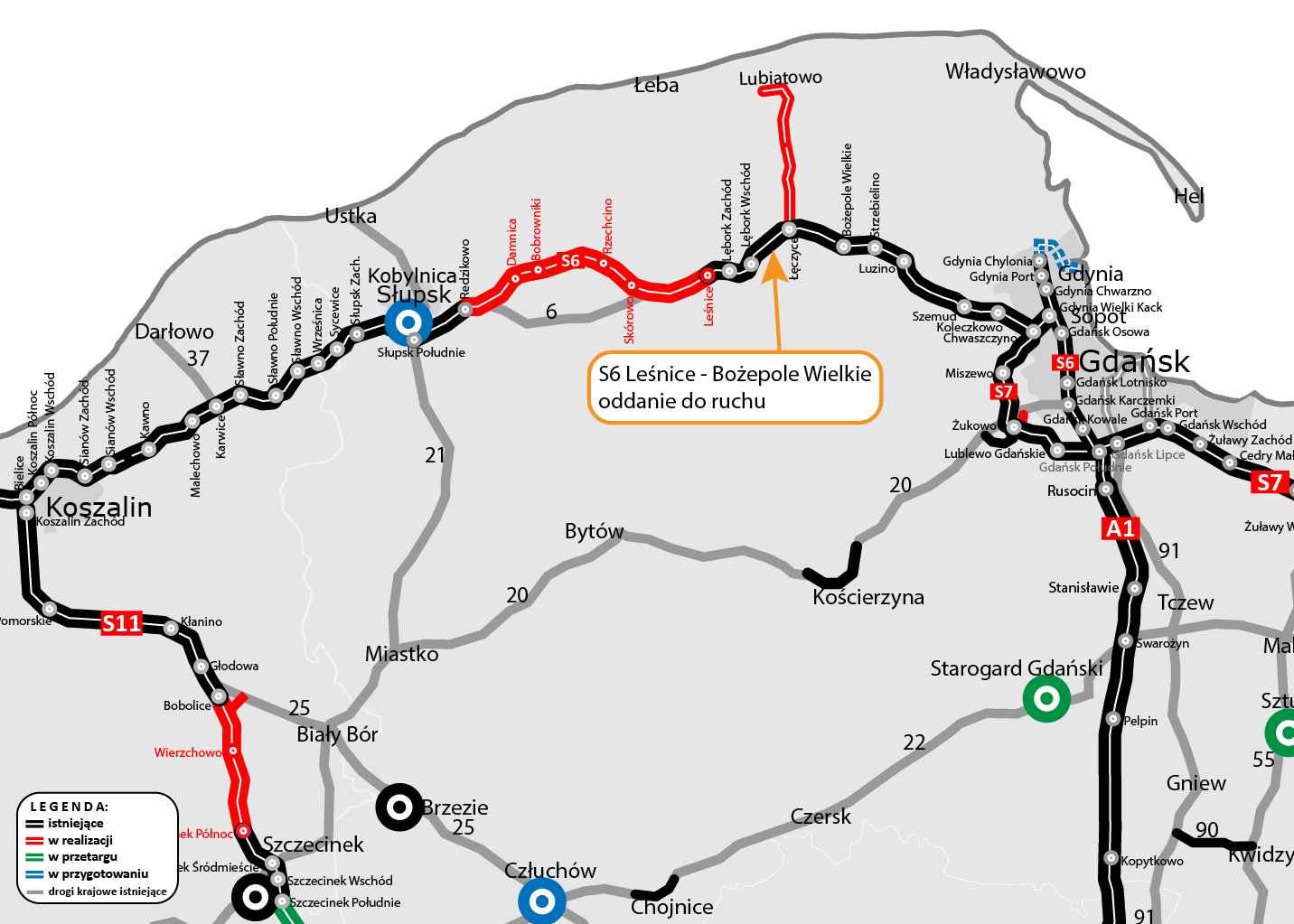 Lokalizacja S6 Leśnice - Bożepole Wielkie
