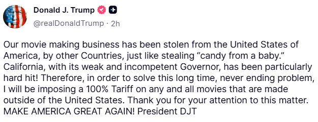 Trump o cłach na filmy