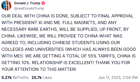 Trump o umowie z Chinami
