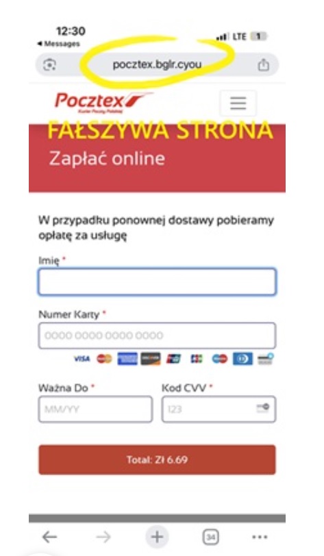 Przykład fałszywej wiadomości