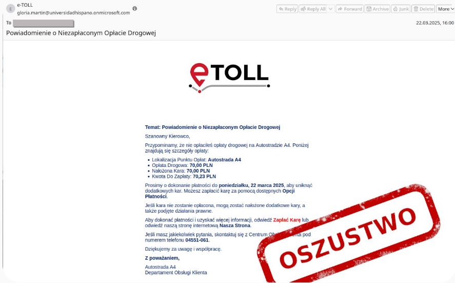 Przykład e-maila od oszusztów