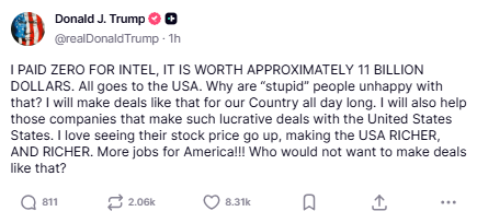 Trump o Intelu na Truth Social