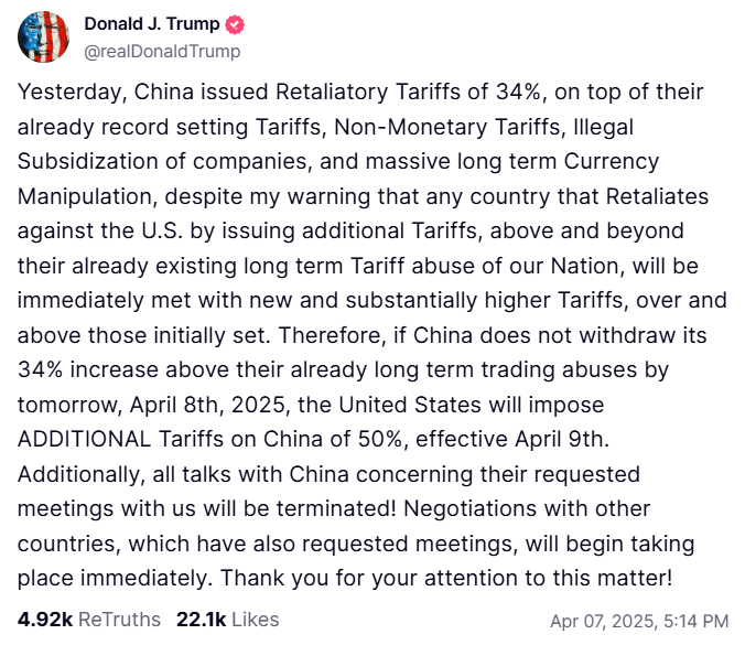 Trump o chińskich cłach