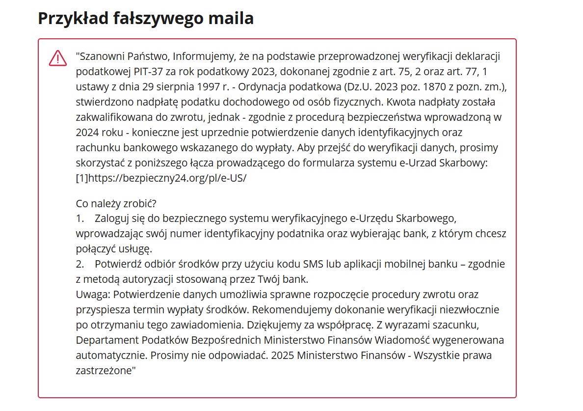 Przykład fałszywego e-maila