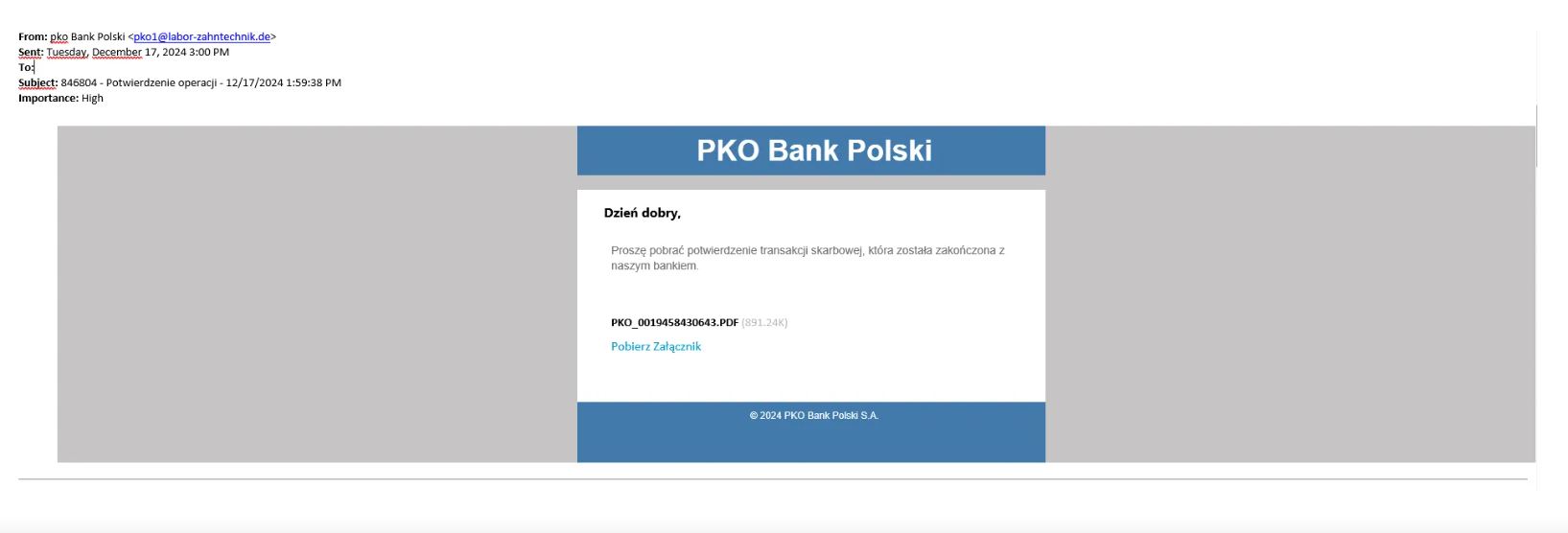 Przykładowa wiadomość od oszustów