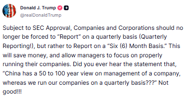 Trump o raportach kwartalnych