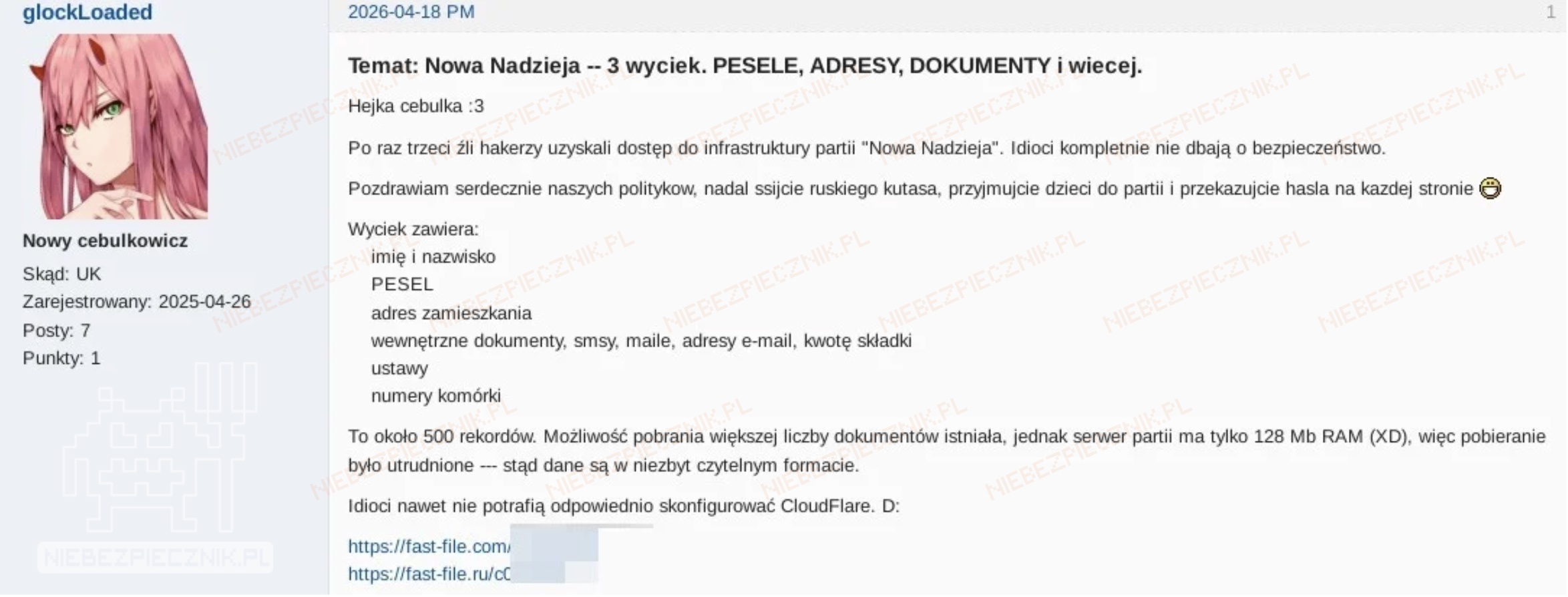 Atak hackerski na partię Nowa Nadzieja