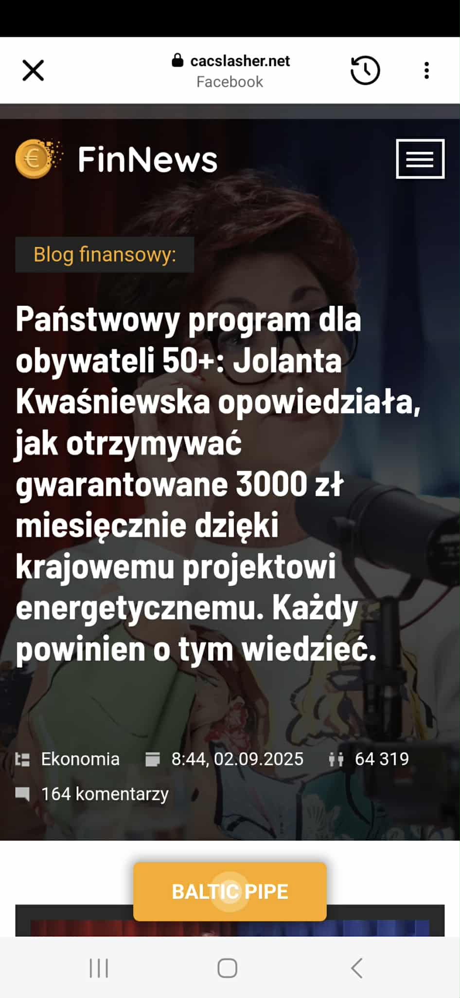 Fałszywa reklama w social mediach, w której użyto skradziony wizerunek Jolanty Kwaśniewskiej