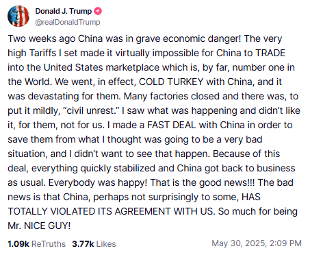 Wpis Trumpa na Truth Social