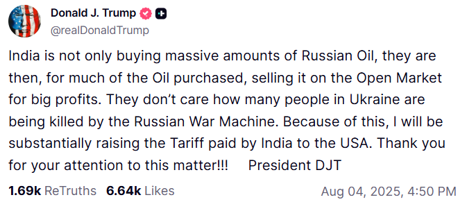 Trump o nałożeniu wyższych ceł na Indie