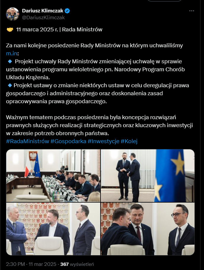 Wpis Dariusza Klimczaka w serwisie X