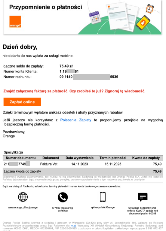 Przykładowa faktura od oszustów
