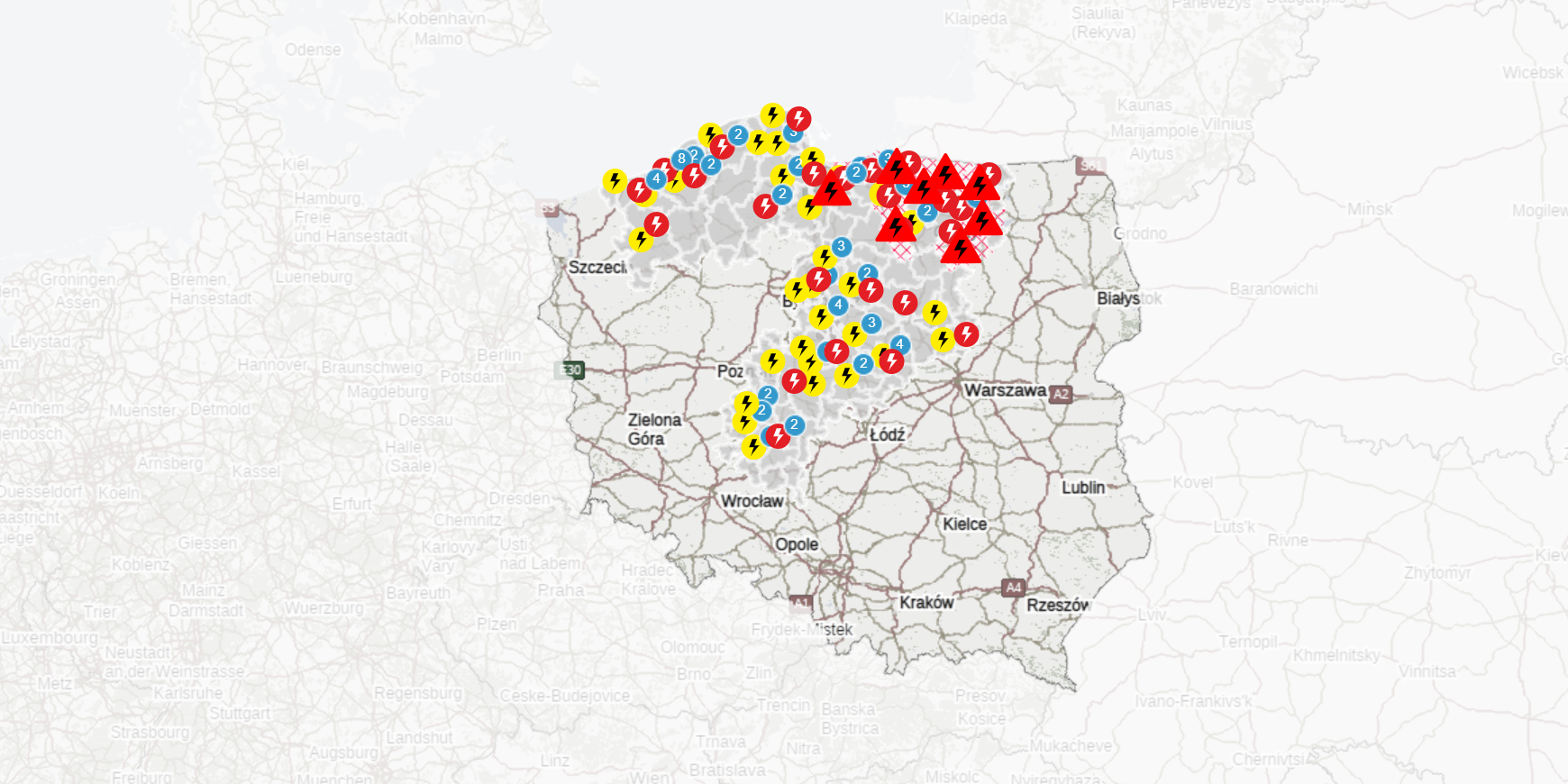 Wyłączenia prądu w Polsce - stan na 8 lipca 2026