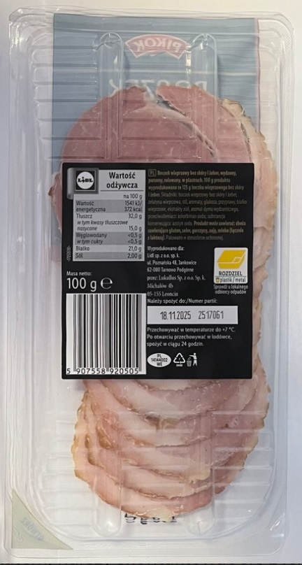 Boczek rolowany wycofany z obrotu.Tył opakowania