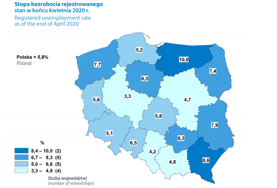 Stopa bezrobocia wg województw - kwiecień 2020