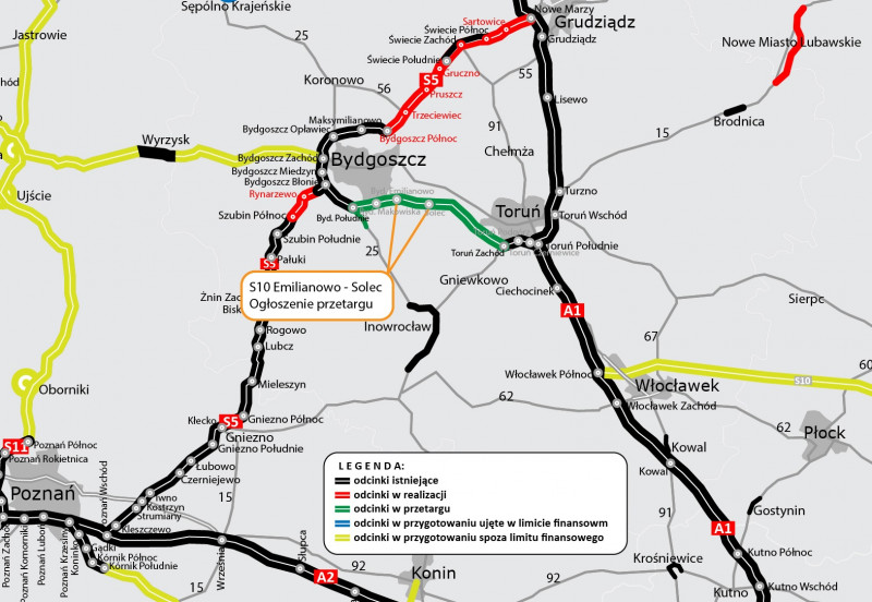 S10 między Toruniem a Bydgoszczą