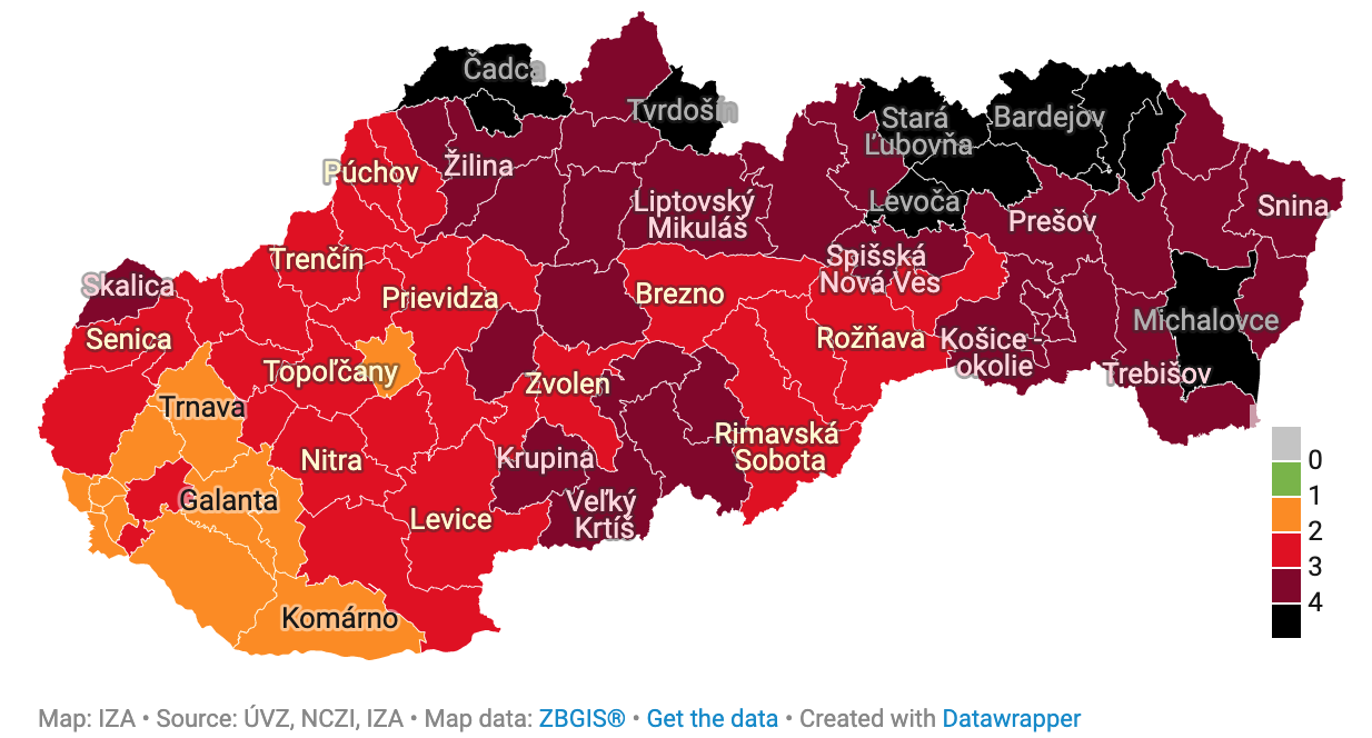 Słowacja - 10 "czarnych" powiatów z najsurowszymi restrykcjami
