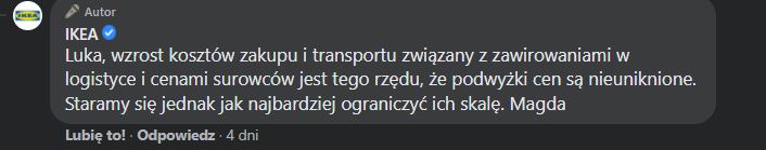 IKEA o wzroście cen