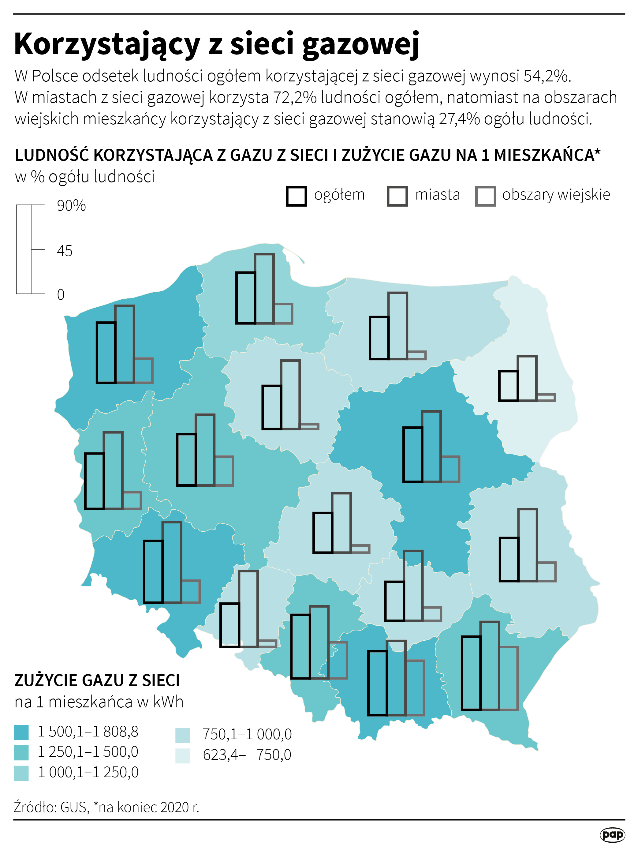 Korzystanie z sieci gazowej w Polsce