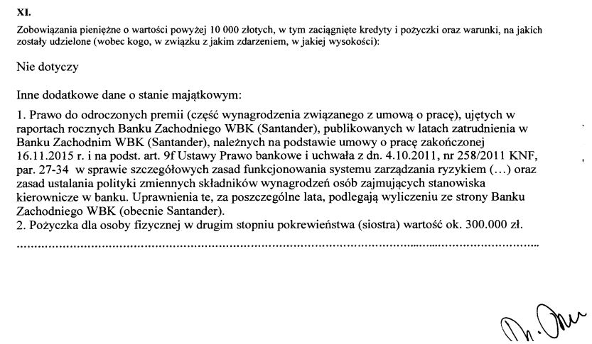 Fragment oświadczenia majątkowego premiera za 2021 rok