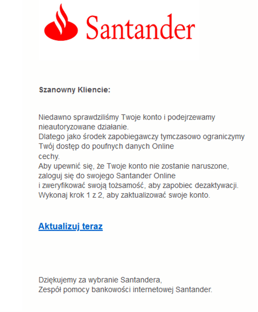 Przykład fałszywej wiadomości