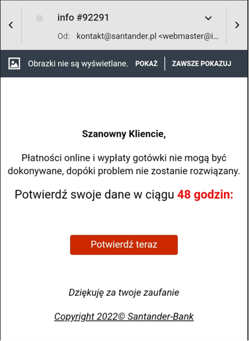 Przykład fałszywego maila