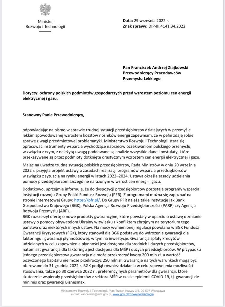 Aktualnie czytasz: Ministerstwo odpowiada na pismo w sprawie trudnej sytuacji przedsiębiorstw. Wśród propozycji pożyczka