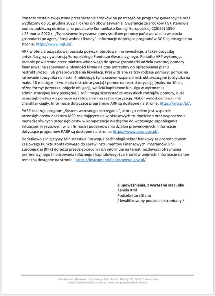 Aktualnie czytasz: Ministerstwo odpowiada na pismo w sprawie trudnej sytuacji przedsiębiorstw. Wśród propozycji pożyczka