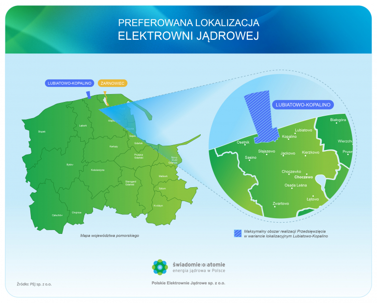 Preferowana lokalizacja pierwszej elektrowni jądrowej w Polsce