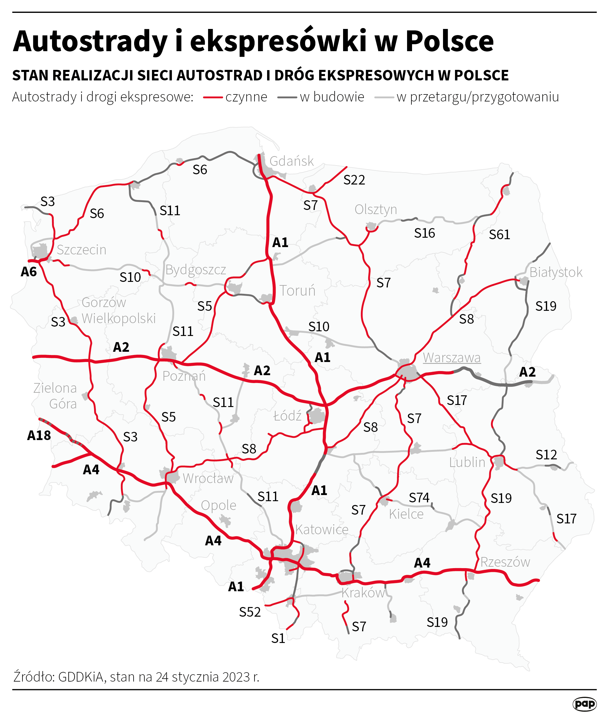 Autostrady i ekspresówki w Polsce [stan na 24.01.23 r.]