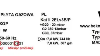 Tabliczka znamionowa Beko.