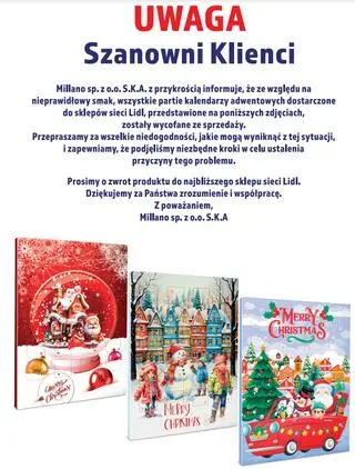 Kalendarze adwentowe wycofane ze sprzedaży