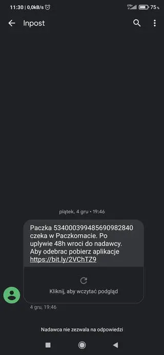 Przykład wiadomości od oszustów