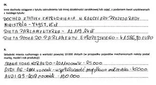 Fragment oświadczenia Beaty Szydło za 2020 rok