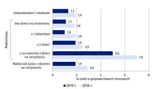 Zasięg ubóstwa skrajnego w 2018 r. i 2019 r. wg typów gospodarstw domowych