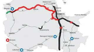 Mapa stanu budowy dróg w województwie pomorskim