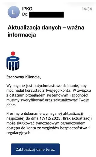 Wiadomość od oszustów