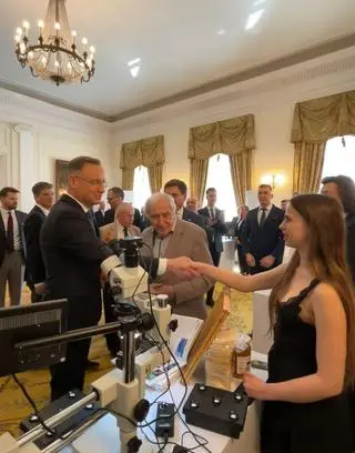 Oliwia Myczkowska i Marian Surowiec na spotkaniu z Andrzejem Dudą