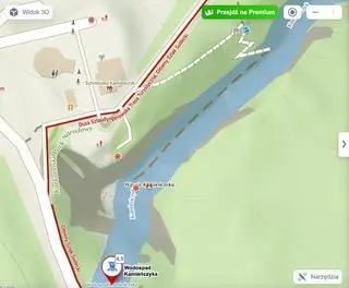 Wodospad Kamieńczyka i jego okolice z punktami widokowymi (ikony czerwonych kwiatków na Mapy.com