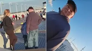 Adam Glapiński podczas rozmowy z działaczką Agrounii na sopockim molo