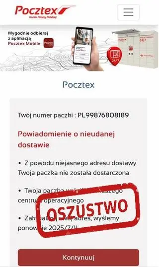 Ostrzeżenie CSIRT NASK przed oszustwem na firmę kurierską Pocztex