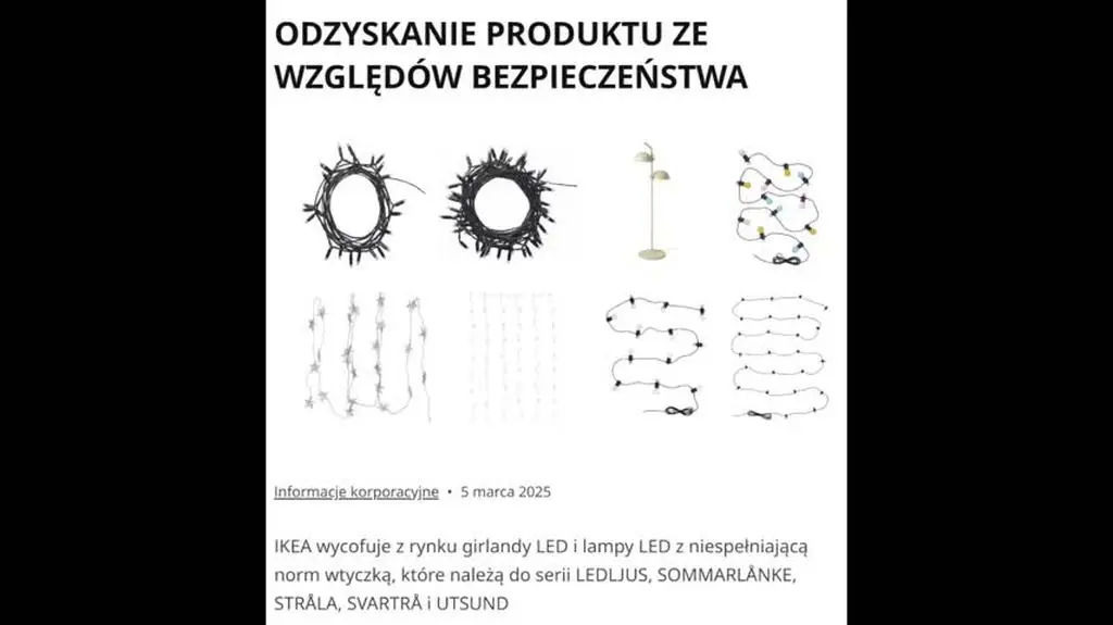 IKEA wycofuje lampki