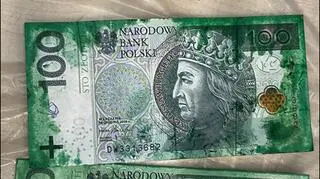 Polskie banknoty barwione roztworem Feerica IBNS podczas testów przeprowadzonych z NBP w Polsce