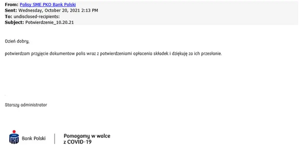 Przykład e-maila od oszustów