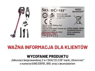 Ostrzeżenie dla klientów Lidl - odkurzacz marki Silvercrest