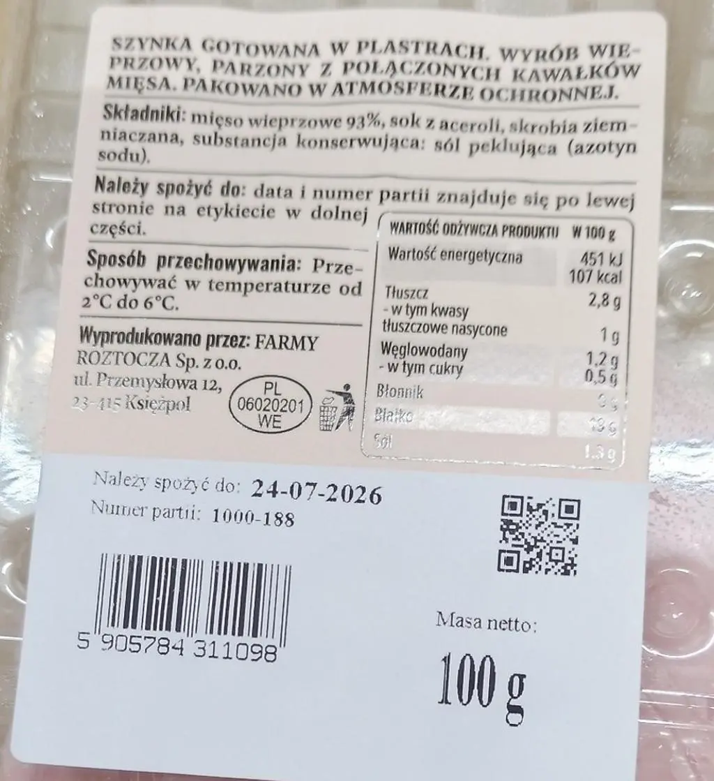 Szynka wycofana ze sprzedaży