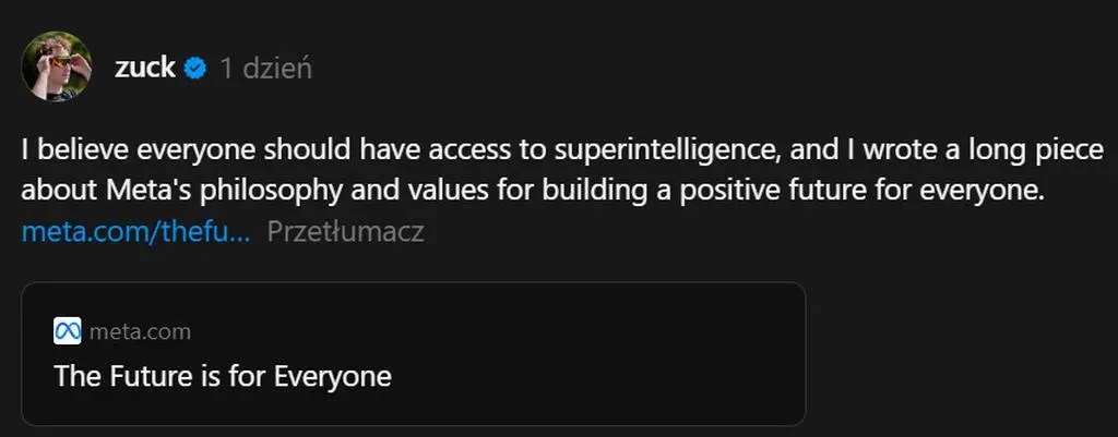 Zuckerberg wpis na Threads