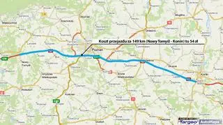 Obecnie za przejazd 149 km autostrady między Nowym Tomyślem a Koninem kierowca auta osobowego płaci 51 zł